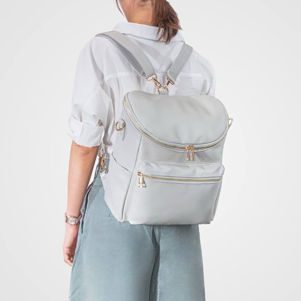 Diaper Bag Backpack – Gray / Faux Leather Diaper Backpack | New With Tags - Picture 8 of 8
